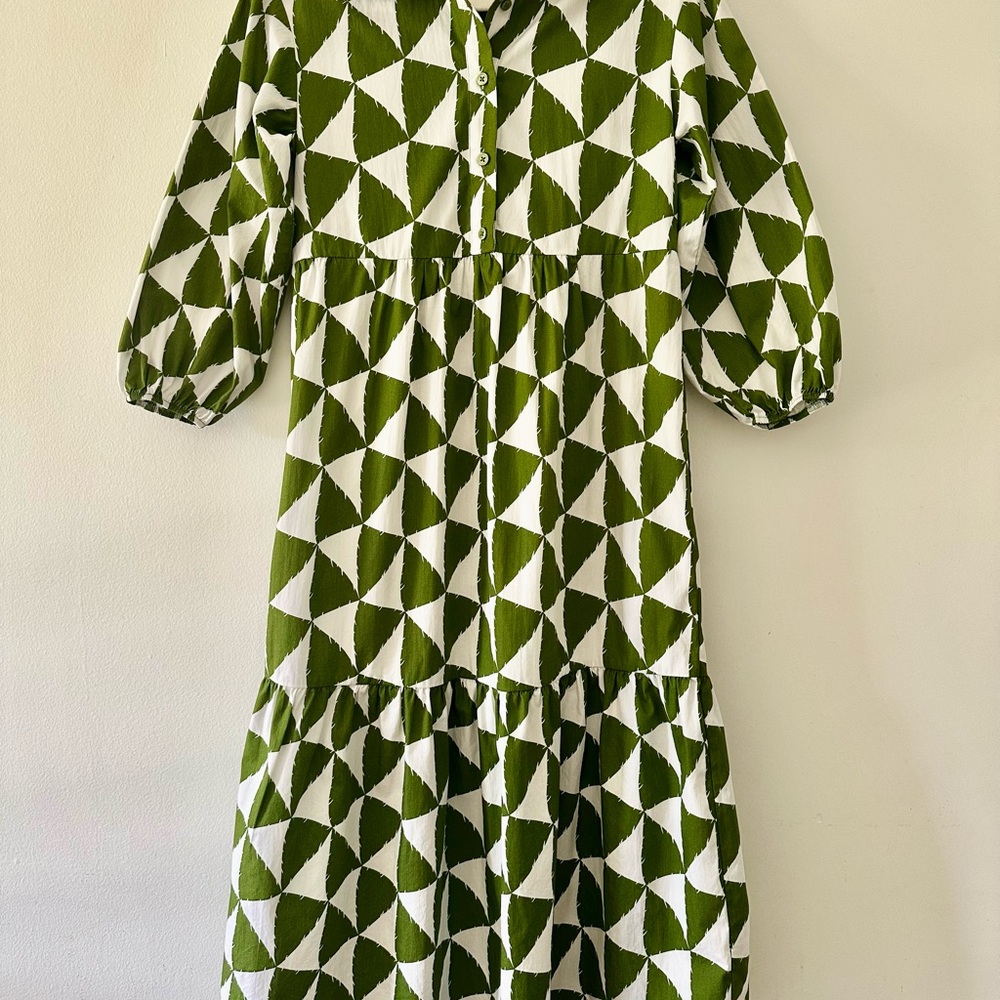Maeve Green and White Geometric Dress